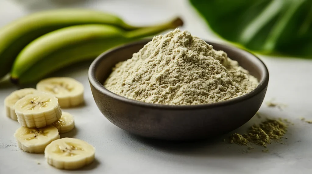 banana-flour-raw-green-bananas-white-background-prebiotic-food-gut-heal-generative-ai